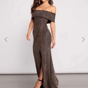 Off The Shoulder Glitter Dress